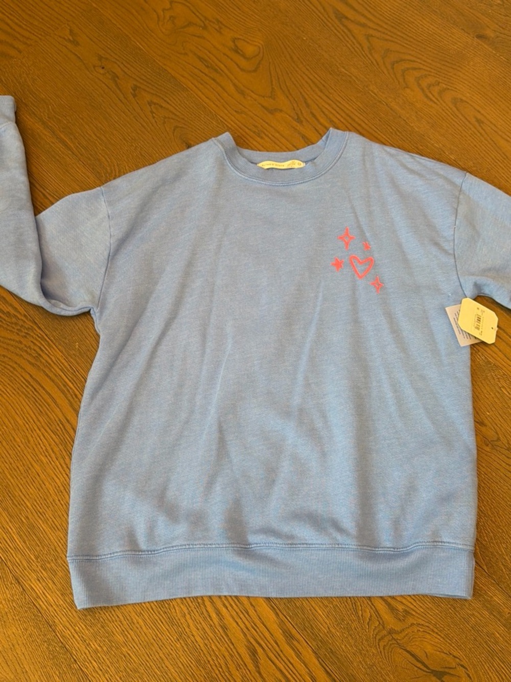 Altar'd State Light Blue Crewneck Sweatshirt with Pink Heart Motif